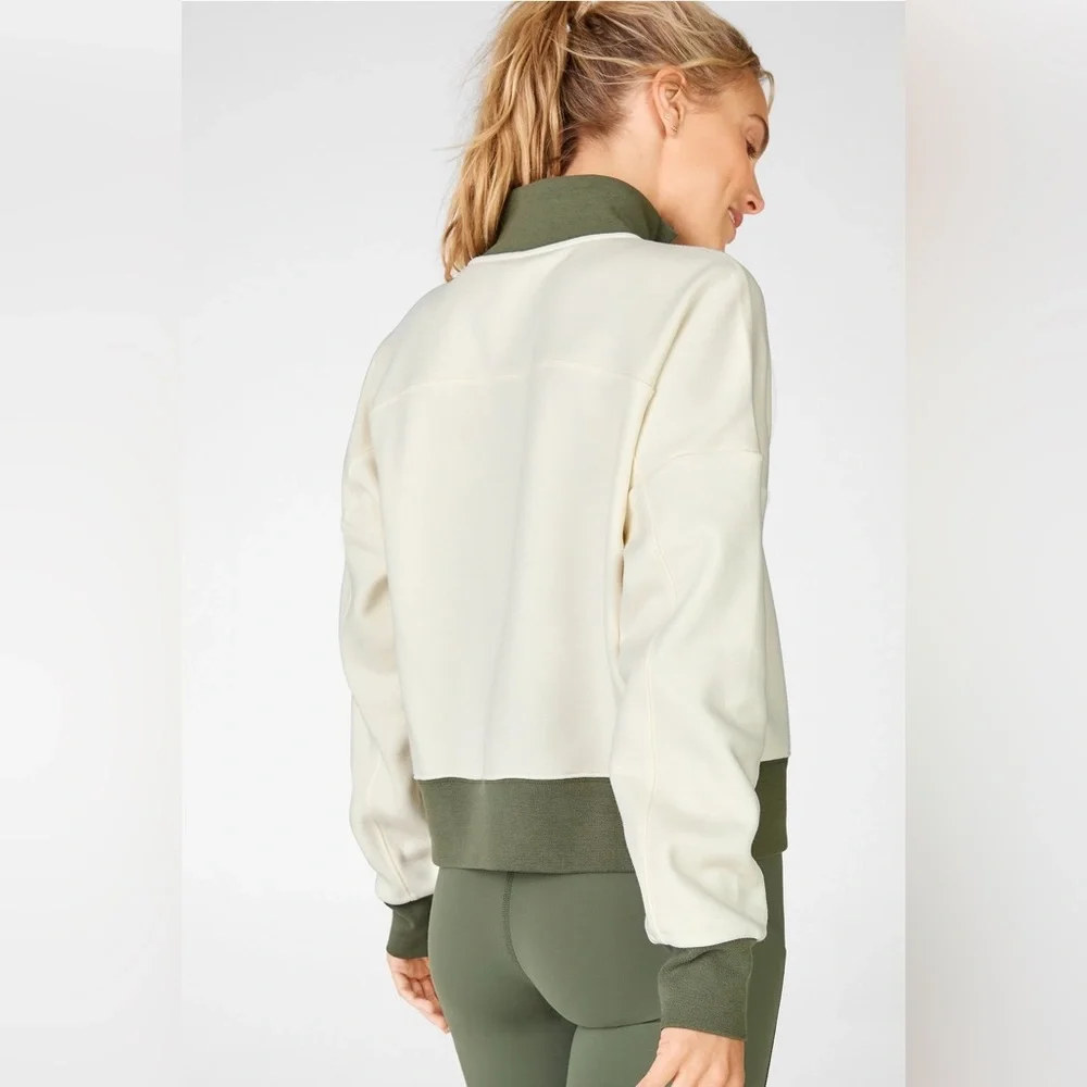 Fabletics Catarina Cream and Green Zip Sweatshirt size XXL - Picture 3 of 6